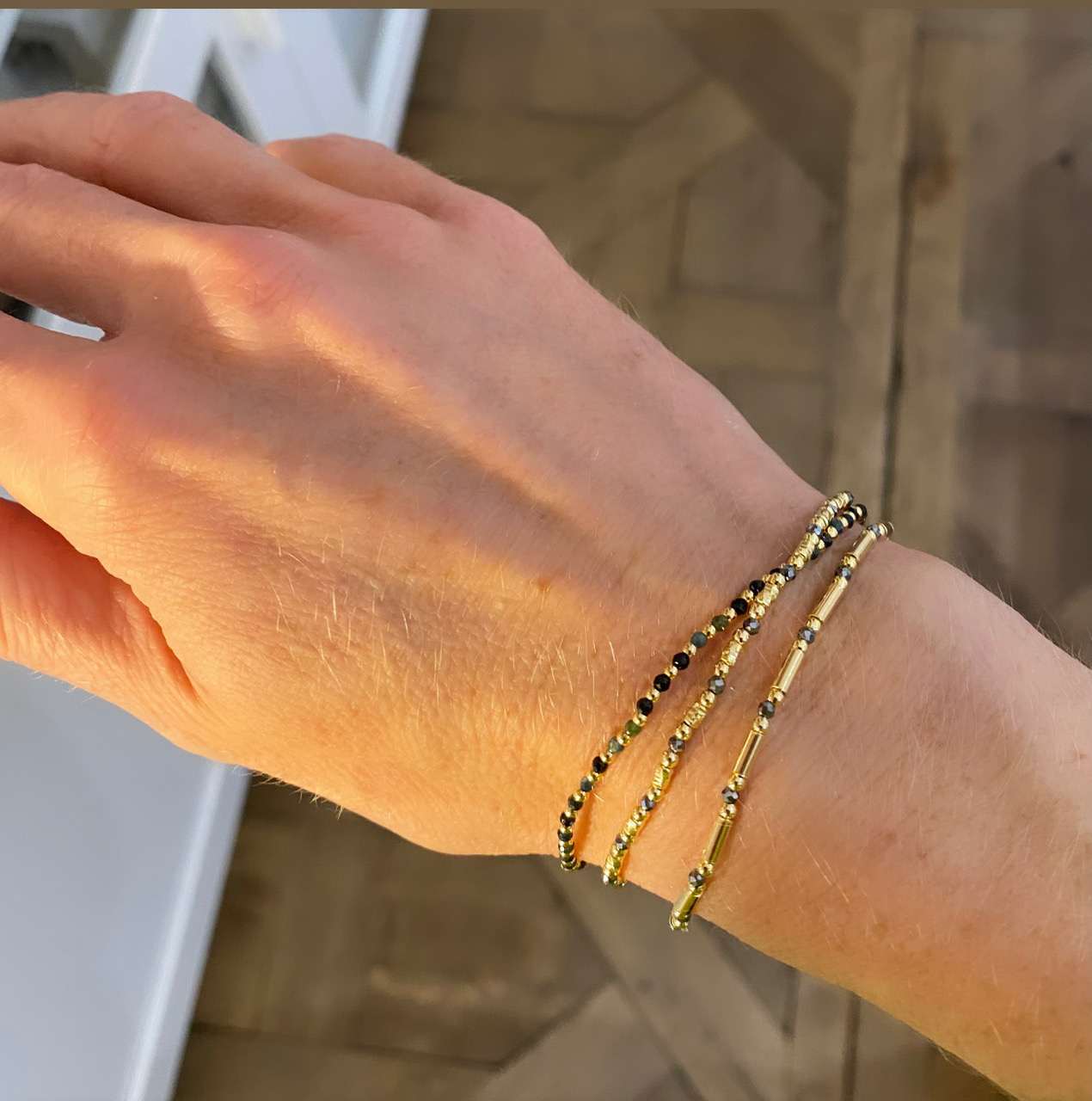 Bracelet enfant élastique argent - Perle de Jade